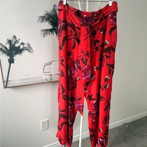 Anthropologie Red & Pink Tropical Floral Pants